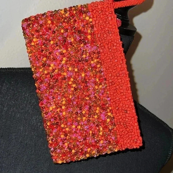 Heavily Beaded Orange Evening Bag Purse Wristlet Excellent Condition - Picture 4 of 14